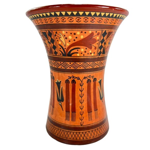 Other - Vtg Art Pottery Cusco Peru Handmade Handpainted Vase Black Bird Crow 5.5" tall